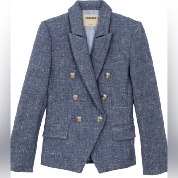 L’Agence Kenzie double breasted blazer jacket in blue melange - Picture 5 of 9